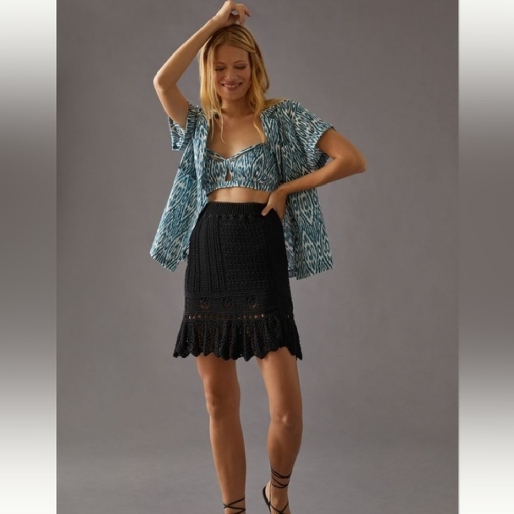 Anthropologie Pilcro Surf Bra Top In Ikat Blue And White Print Size M - Picture 3 of 12
